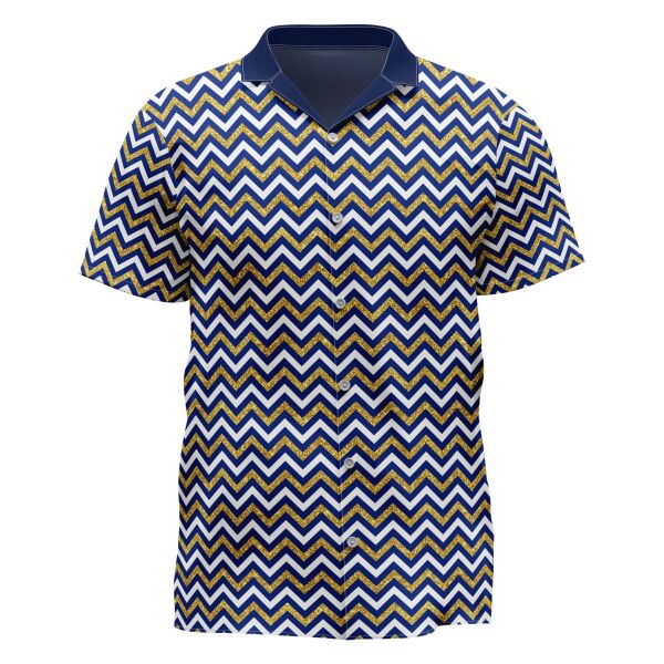 White and Gold Design Full Print Button Down Polo Thumbnail
